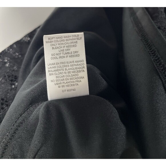 Gabby Skye Women's Striped Lace Shift Dress Size 12 Black Beige 3/4 Bell Sleeves - Picture 6 of 7